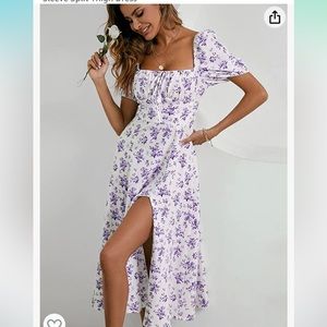 Amazon flowy white floral dress! Never worn. With leg slit and back zipper.